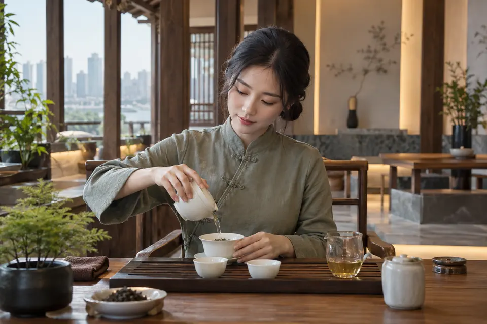 盖碗冲泡示意，新中式茶席